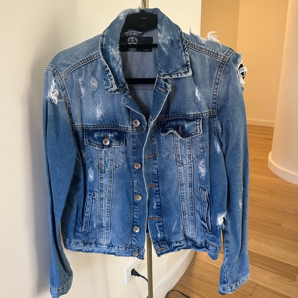 Hipchik couture denim skull jacket small